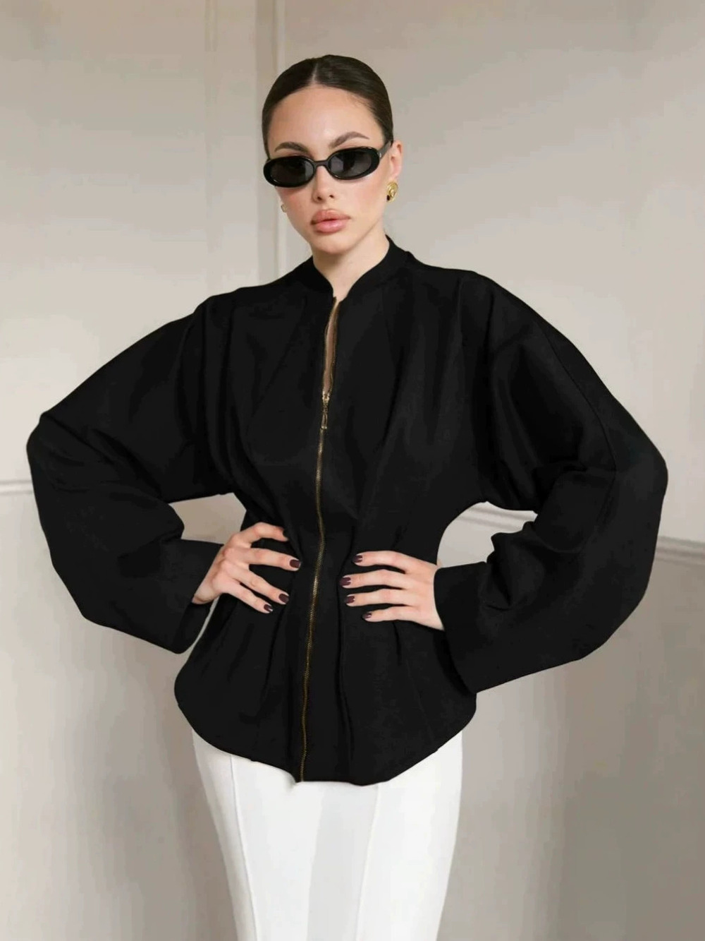 Forever 21 Waist Black Wool Coat Fall Winter Thick Mid Length